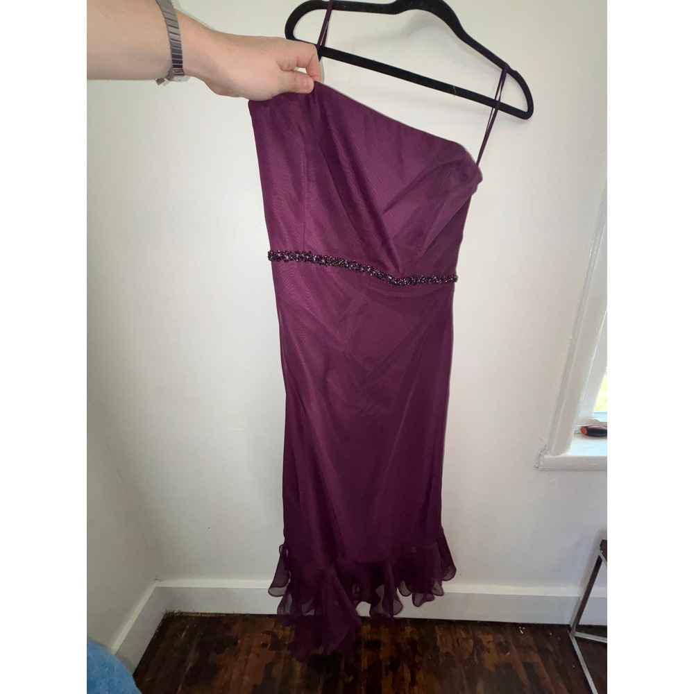 Vintage Deadstock Y2K Bridesmaid Dress Eggplant Beaded Strapless Ruffle Sz 14 - Picture 3 of 13